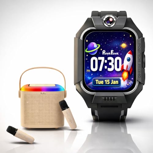 PunnkFunnk Kids Smart Watch with Camera & Fitness Tracker + Bluetooth Karaoke Speaker with Dual Mic | Educational Touch Watch & RGB Music Box Combo for Boys & Girls