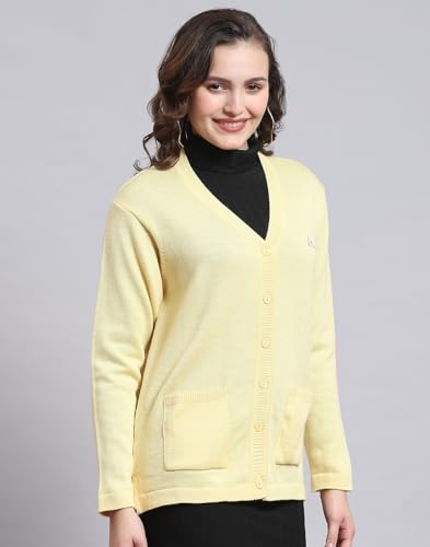 Monte Carlo Womens Pure Wool Solid Sweater (1230714Vn-2426-42, Lemon, XXL)
