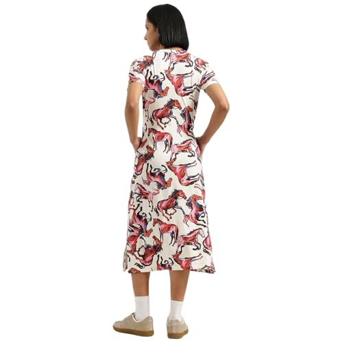 United Colors of Benetton Round Neck Animal Print Knit Dress - (Size:2XL) - 26P3E98W3G74I901 White