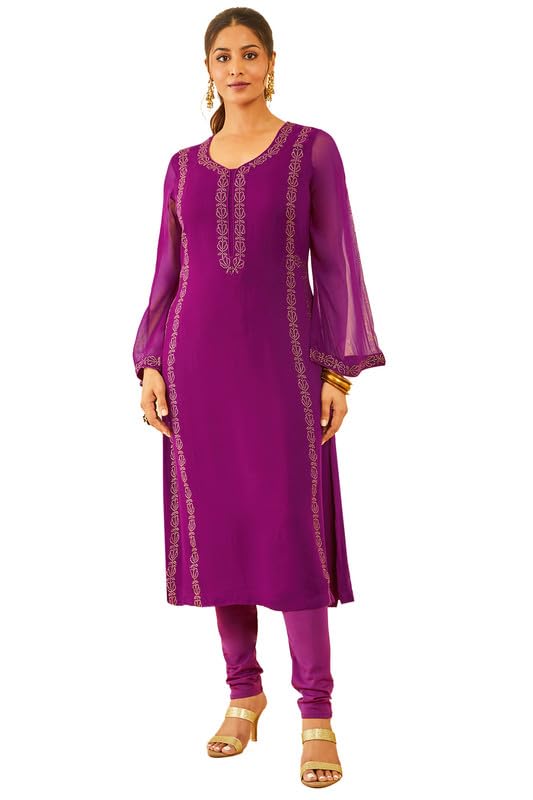 Soch Womens Magenta Embellished Georgette Suit Set with Dupatta