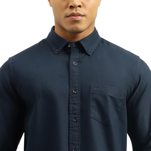United Colors of Benetton Regular Fit Button Down Collar Solid Shirt (Size: M)-25A5SO350PLNI901 Blue