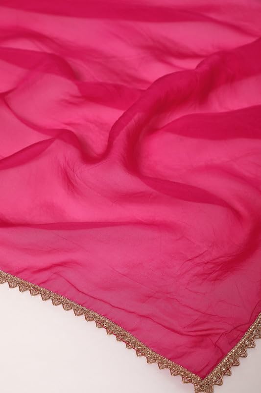Soch Womens Fuchsia Organza Zari Woven Suit Set With Gotta Patti
