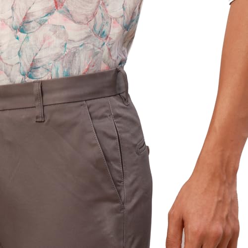 Raymond Men's Slim Fit Solid Pattern Cotton Blend Flat Front Dark Grey Casual Chinos