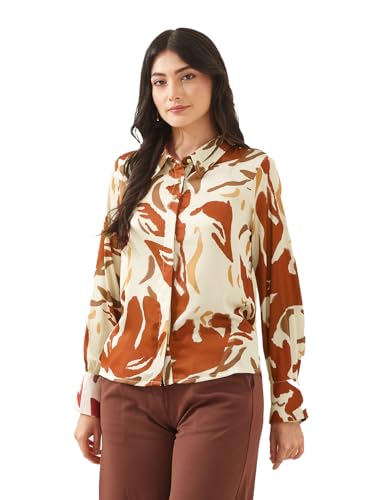 Latin Quarters Women Rust Collared Full Sleeves Printed Casual Shirt_S