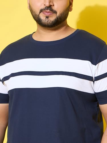 Bigbanana Men Plus Size Colorblock Navy Round Neck Tshirt (Bridge,Navy,5XL)