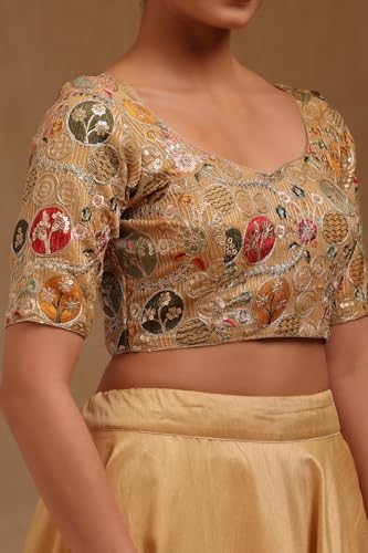 Soch Womens Beige Georgette Embroidered Padded Blouse with Zari