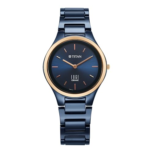 EDGE Titan Bicolour Quartz Analog Blue Dial Blue Ceramic Strap Watch for Women