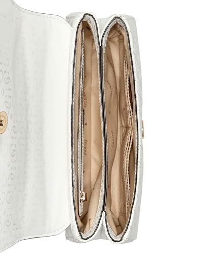 GUESS White Quilted Betula Convertible Flap Crossbody Bag