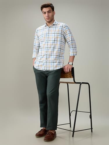 Raymond Men Regular Fit Checks Pattern Pure Cotton Button Down Collar Full Sleeve Casual Shirt Green