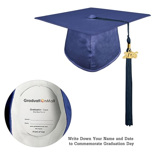 GraduationMall Shiny Graduation Gown Cap Tassel Set 2020 for High School Navy Blue 48(5'3"-5'5")