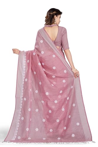RANI SAAHIBA Women's Poly Cotton Embroidered Saree With Blouse Piece (SKR13767_Pink)
