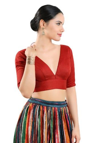 SALWAR STUDIO-RED Silk Solid Readymade Blouse S-VF-0138-RED
