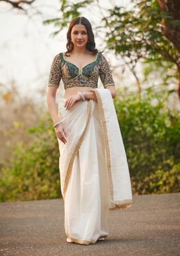SALWAR STUDIO Beige Ajrakh Pure Cotton Sweetheart Neck Readymade Blouse