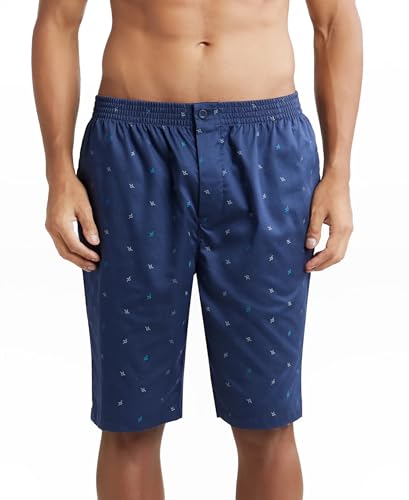 Jockey 9005 Men's Super Combed Mercerized Cotton Woven Fabric Regular Fit Printed Bermuda with Side Pockets (Prints May Vary)_Insignia Blue Assorted Prints_XL