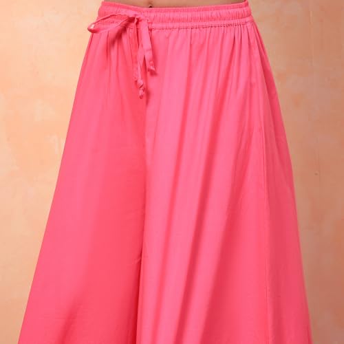 Biba Girls Modal Teal and Pink Floral Printed Flared Festive Suit Set, 9-10 Y