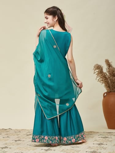 CURLY TALES Chinon Embroidered Kurti Sharara Set for Girls | Ethnic Suits for Teens