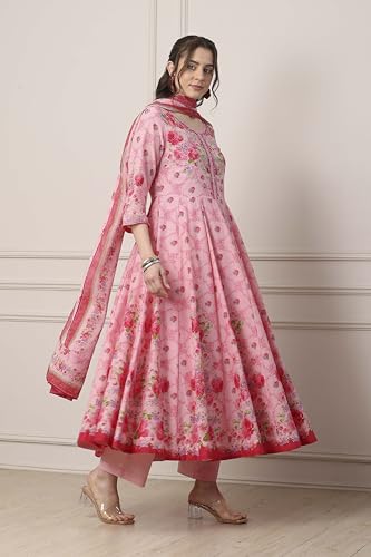 Biba Women Pink Cotton Kalidar Suit Set_38