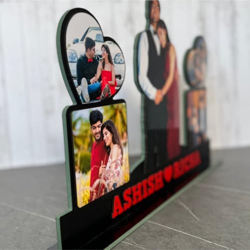Personalized MDF Black Couple Photo Frame Table Top - Customized Gift with 5 Photos and Names - 12 x 18 Inch, 7mm Thick - Ideal for Anniversary, Wedding, and Valentine’s Day