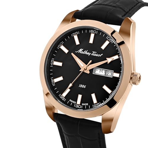 Mathey-Tissot Swiss Made Mathy I Day-Date Quatrz Black Dial Analog Watch for Men - H453PLN