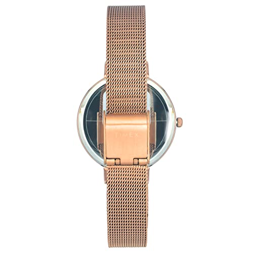 TIMEX Analog Watch for Women with Blue Round Dial & Rose Gold Stainless Steel Bracelet Band Water Resistant Women's Wrist Watches - TWEL155SMU07