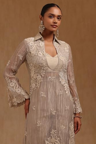 Soch Womens Silver Tissue Embroidered Co-Ord Set With Sequins
