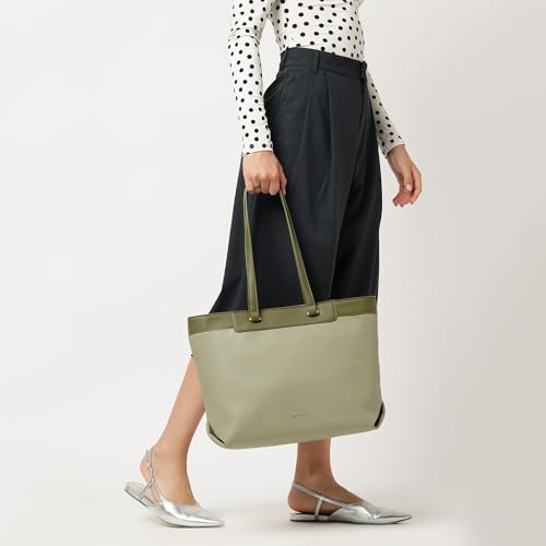 Fastrack Terra Olive Laptop Tote Bag | Faux Leather Tote with 14 Inch Laptop Sleeve | Spacious Zip Closure Handbag with Organizer Pocket & Dual Handles