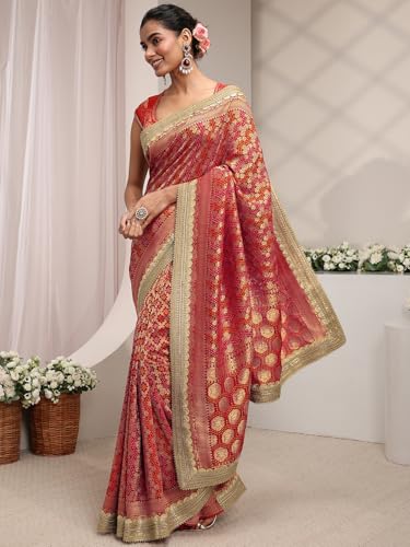 Libas Art bandhani floral woven Satin Saree For Women With Unstitched Blouse Piece | Traditional Saree For Festive & Wedding