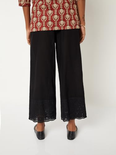 Max Women Embroidered Hem Palazzos (Black_S)
