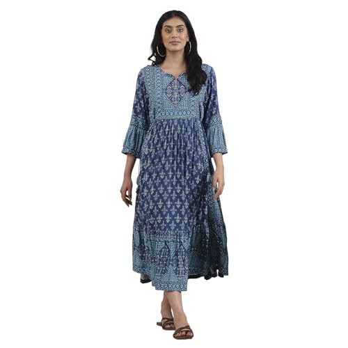 Biba Women Indigo Viscose Rayon Anarkali Dress_32