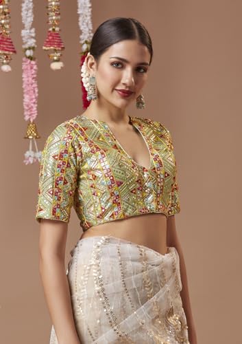SALWAR STUDIO Pista Green Georgette V Neck Readymade Blouse