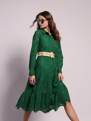 VERO MODA Women's Fit and Flare Green Dress
