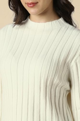 Women Beige Textured Round Neck Casual Sweater