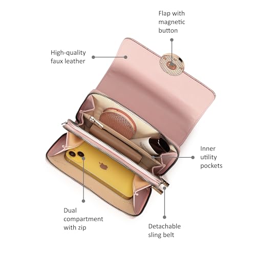 Fastrack Quilted Envelope Clutch For Women, Girls and Ladies | with Dual Zip Compartments & Detachable Sling Straps | Ladies Purse Handbag | Clutch For Casual Carry, Pink