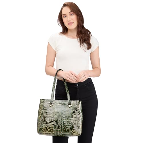 Caprese Miranda Tote Bag, Large-Green | Stylish Handbag for Women | Spacious, Versatile Office & Daily Essentials Tote | Top Zip Closure