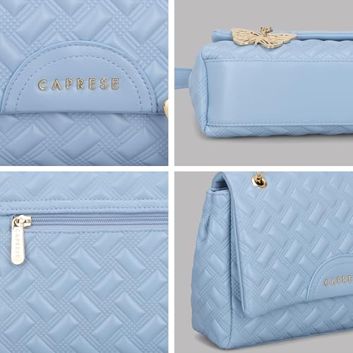 Caprese Cloud Large Sling Bag for Women | Embossed Faux Leather Shoulder & Crossbody Bag | Adjustable Strap | Multi-Compartment Purse with Zipper Closure & Elegant Butterfly Charm (Powder Blue)