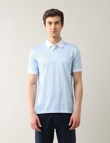 Arrow Men's Printed Regular Fit Polo Shirt (ARAJTS3861_Aqua