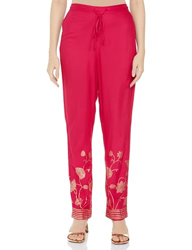 BIBA WOMEN SOLID; EMBROIDRED STRAIGHT SALWAR KURTA DUPATTA(SKDASSORTED8817E_FUCHSIA_34)