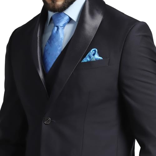 blackberrys Dobby Luxe Suits Notch Lapel in Slim FIT Blue