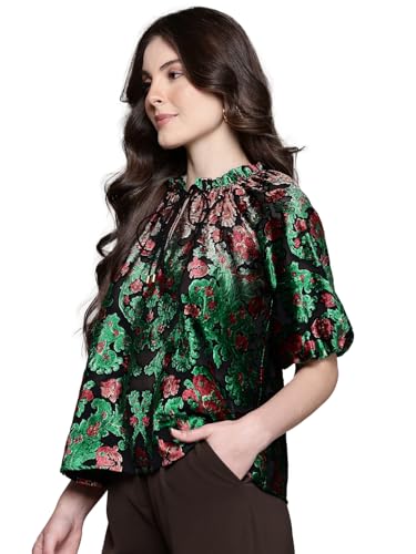 Label RITU KUMAR Round Neck 3/4 Sleeves Top Multicolour