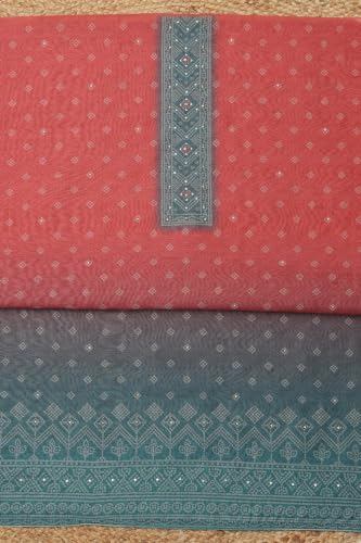 Soch Womens Rust Chanderi Bandhani Dress Material With Machine Embroidery and Faux Mirror