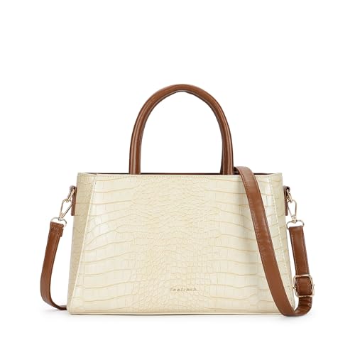 Fastrack Croco-Textured Satchel Bag for Women | Faux Leather Handbag with Zip Closure, Gold Hardware and Organiser Pockets | Elegant Structured Satchel for Work, Brunch and Daily Use