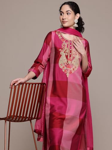 Aarke Ritu Kumar Fushia Rehan Round Neck Kurta With Pant And Dupatta