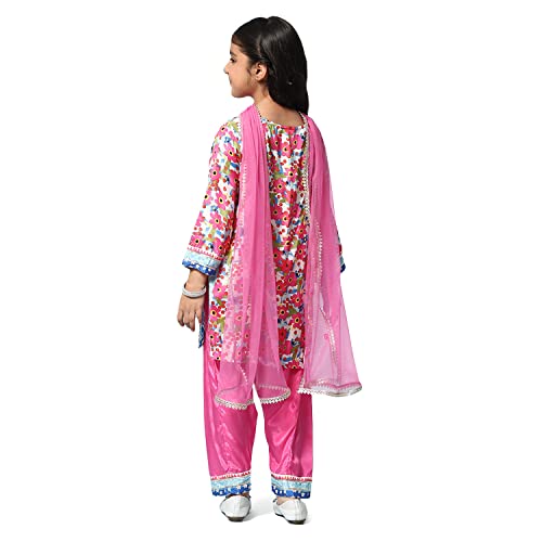 BIBA Printed Viscose Straight Fit Girls Kurta Salwar Dupatta Set (PINK, 4-5Y)