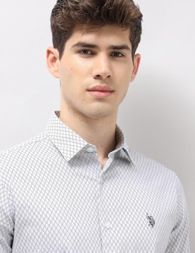 U.S.Polo Association Men's Tailored Fit Geometric Printed Shirt (USSHT3430_Light Grey_40)