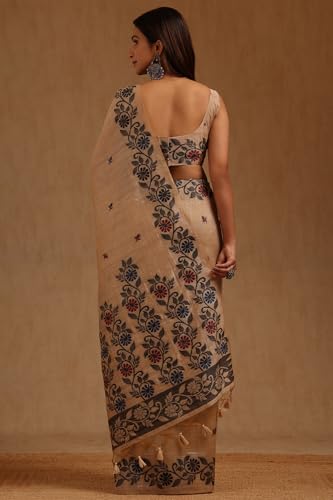 Soch Womens Beige Tussar Woven Design Saree