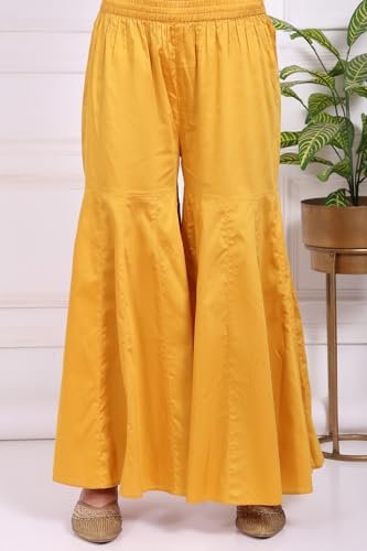 W for Woman Yellow Floral Jacquard Straight Kurta with Sharara and Dupatta Set - (WS13244-314323-S)