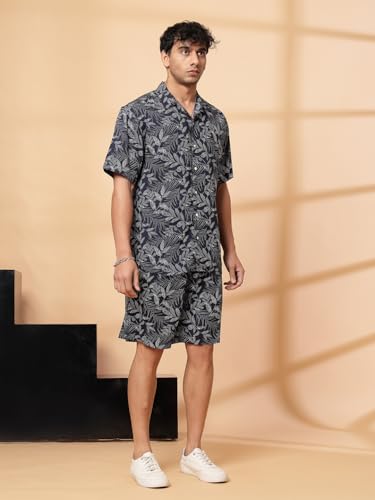 Rigo Printed Co-Ord Set for Men's | Casual Shirt & Shorts Night Suit Set | Lounge-wear Nightdress Pajama Set for Men's | Night Wear, Beach Wear, Vacation Wear Outfit Azure Blue