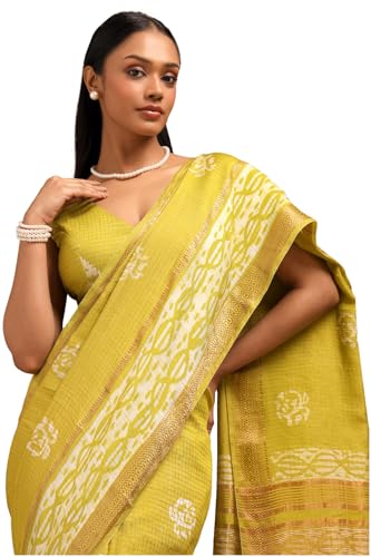 Soch Womens Light Green Art Silk Batik Print Saree With Zari Woven