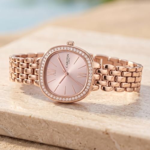 Carlton London Women's Watch Maisie Pink Rectangle Dial MSRGPNK | Pink Dial | Rectangle Dial Shape | Rose Gold Stainless Steel Bracelet | Quartz Movement