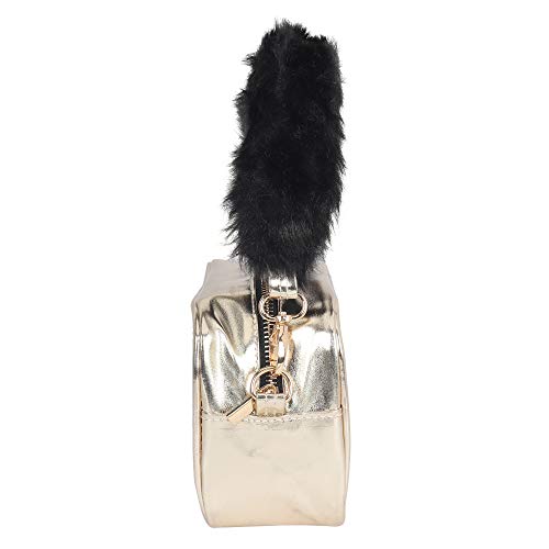 Hamster London Shiny Fur Handle Sling Bag for Girl's and Woman (Black, Size: 18X7X11 cm)